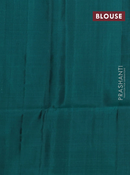 Kanchipuram soft silk saree rosy brown and teal green with allover silver zari weaves and zari woven border