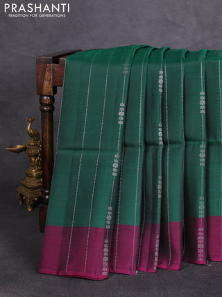 Kanchipuram soft silk saree green and magenta pink with allover silver zari weaves and zari woven border