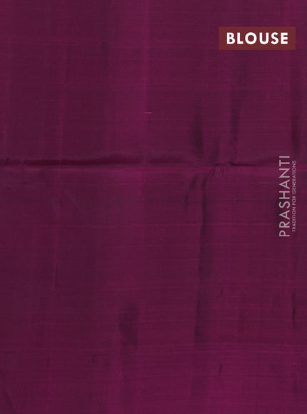Kanchipuram soft silk saree green and magenta pink with allover silver zari weaves and zari woven border