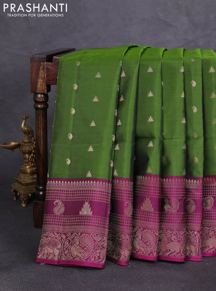 Kanchipuram soft silk saree green and magenta pink with allover zari woven buttas and long zari woven border