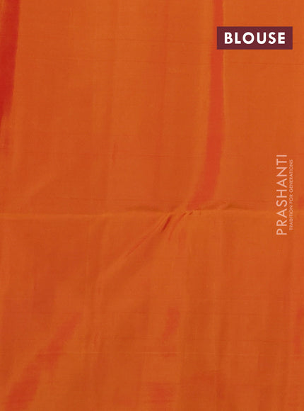 Kanchipuram soft silk saree tomato pink and sunset orange with allover zari woven buttas and long zari woven border