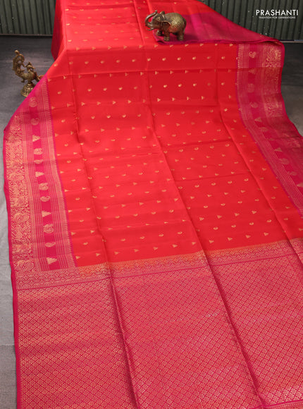 Kanchipuram soft silk saree red and pink with allover zari woven buttas and long zari woven border