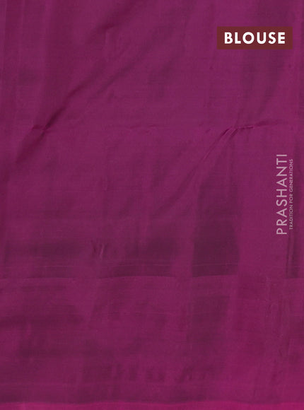 Kanchipuram soft silk saree peacock green and magenta pink with allover zari woven buttas and long zari woven border