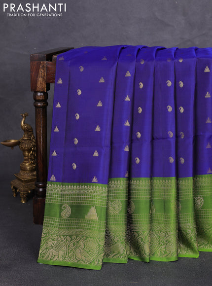 Kanchipuram soft silk saree peacock blue and light green with allover zari woven buttas and long zari woven border