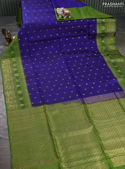 Kanchipuram soft silk saree peacock blue and light green with allover zari woven buttas and long zari woven border