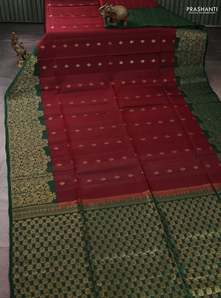 Kanchipuram soft silk saree deep maroon and green with allover zari woven buttas and long zari woven border