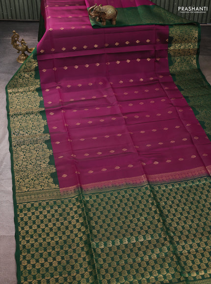 Kanchipuram soft silk saree dark magenta and green with allover zari woven buttas and long zari woven border