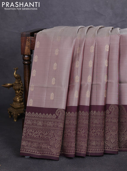 Kanchipuram soft silk saree rosy brown and deep wine with allover zari woven buttas and long zari woven border
