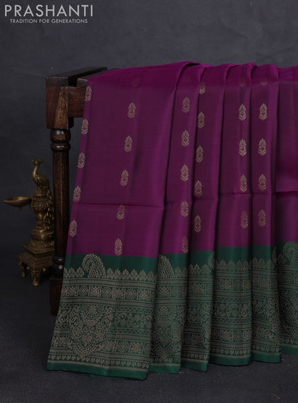 Kanchipuram soft silk saree magenta pink and green with allover zari woven buttas and long zari woven border