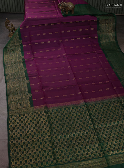 Kanchipuram soft silk saree magenta pink and green with allover zari woven buttas and long zari woven border