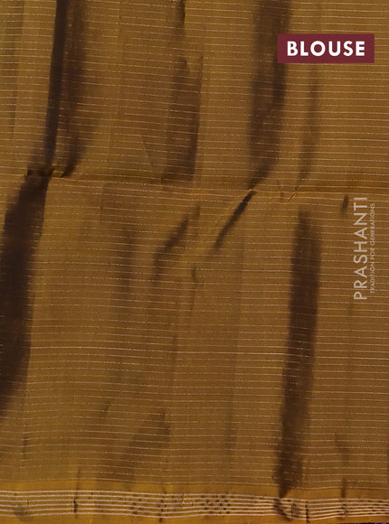 Kanchipuram soft silk saree blue and mustard yellow with allover zari small checks & buttas and zari woven border