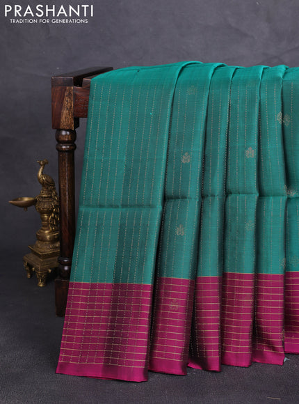 Kanchipuram soft silk saree green and magenta pink with allover zari weaves & buttas and zari woven border