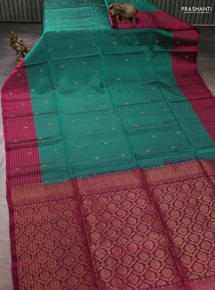 Kanchipuram soft silk saree green and magenta pink with allover zari weaves & buttas and zari woven border
