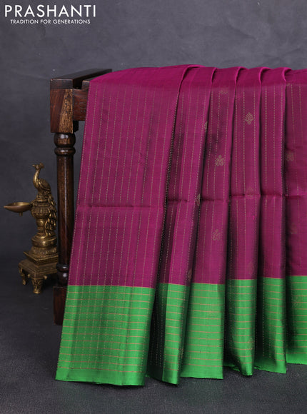 Kanchipuram soft silk saree wine shade and green with allover zari weaves & buttas and zari woven butta border