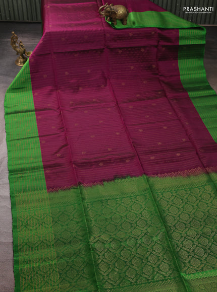 Kanchipuram soft silk saree wine shade and green with allover zari weaves & buttas and zari woven butta border