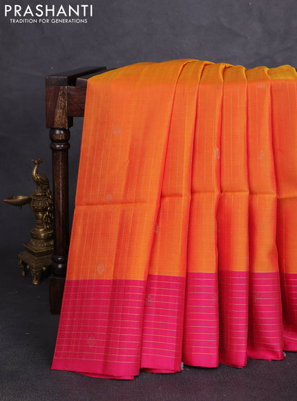 Kanchipuram soft silk saree sunset orange and pink with allover zari weaves & buttas and zari woven butta border