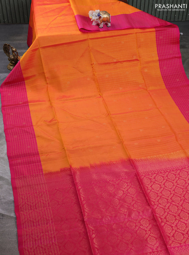 Kanchipuram soft silk saree sunset orange and pink with allover zari weaves & buttas and zari woven butta border