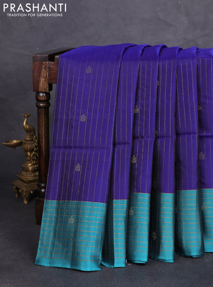 Kanchipuram soft silk saree navy blue and peacock blue with allover zari weaves & buttas and zari woven butta border