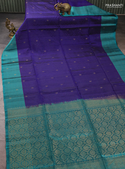 Kanchipuram soft silk saree navy blue and peacock blue with allover zari weaves & buttas and zari woven butta border