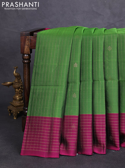 Kanchipuram soft silk saree green and magenta pink with allover zari weaves & buttas and zari woven butta border