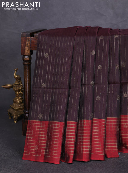 Kanchipuram soft silk saree coffee brown and maroon with allover zari weaves & buttas and zari woven butta border