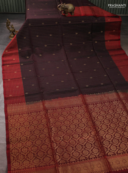 Kanchipuram soft silk saree coffee brown and maroon with allover zari weaves & buttas and zari woven butta border