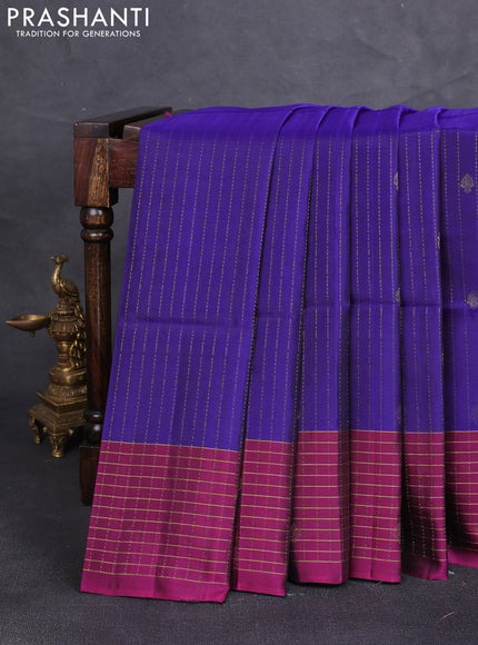 Kanchipuram soft silk saree deep violet and magenta pink with allover zari weaves & buttas and zaari woven butta border