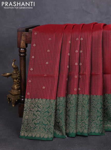 Kanchipuram soft silk saree deep maroon and green with allover zari weaves & buttas and zari woven border
