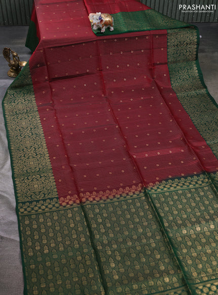 Kanchipuram soft silk saree deep maroon and green with allover zari weaves & buttas and zari woven border