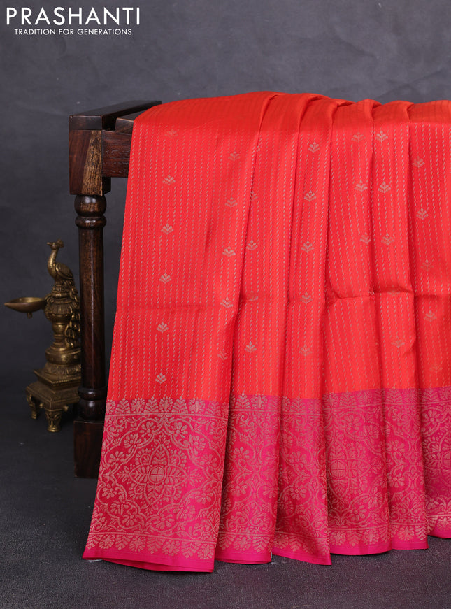Kanchipuram soft silk saree red and pink with allover zari weaves & buttas and zari woven border