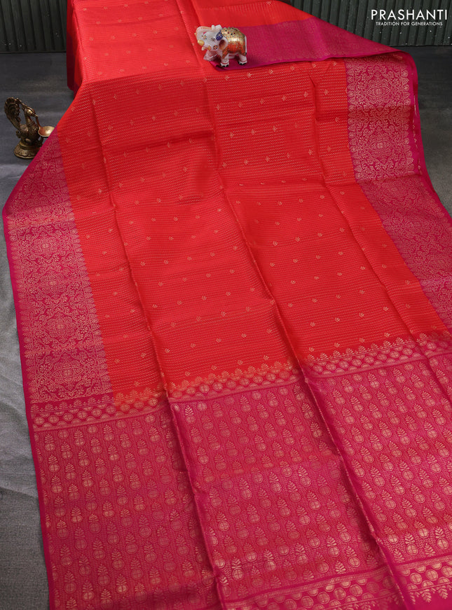 Kanchipuram soft silk saree red and pink with allover zari weaves & buttas and zari woven border