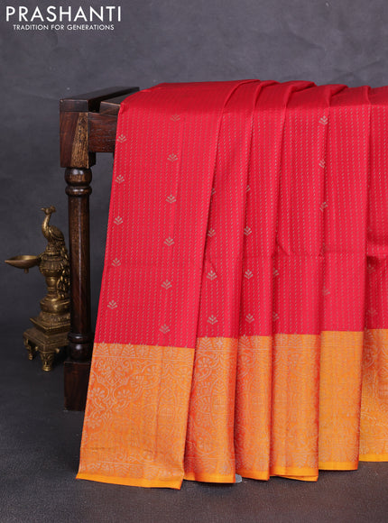Kanchipuram soft silk saree red and sunset orange with allover zari weaves & buttas and zari woven border