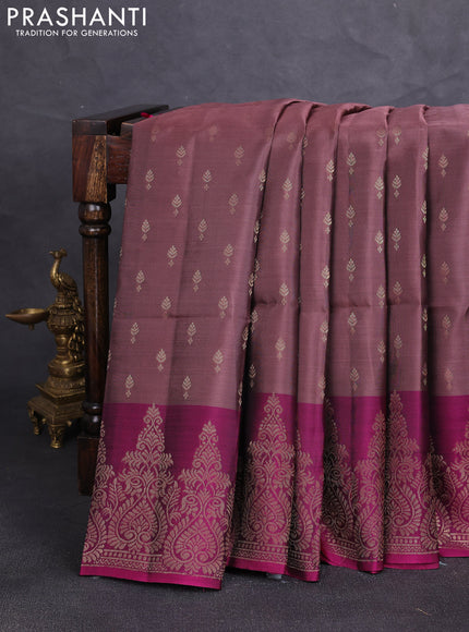 Kanchipuram soft silk saree rosy brown and magenta pink with allover zari woven buttas and zari woven border