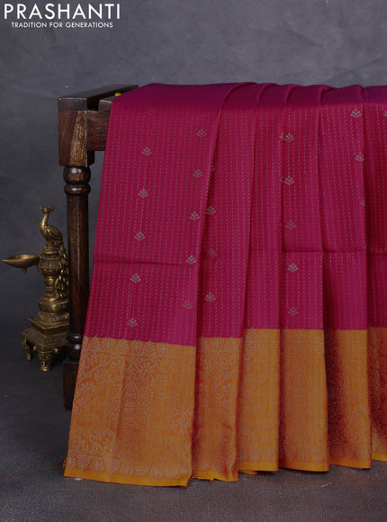Kanchipuram soft silk saree pink and sunset orange with allover zari weaves & buttas and zari woven border