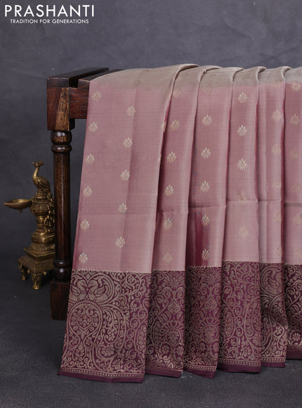 Kanchipuram soft silk saree rosy brown and coffee brown with allover zari woven buttas and zari woven border