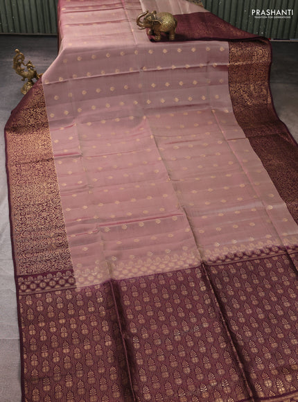 Kanchipuram soft silk saree rosy brown and coffee brown with allover zari woven buttas and zari woven border