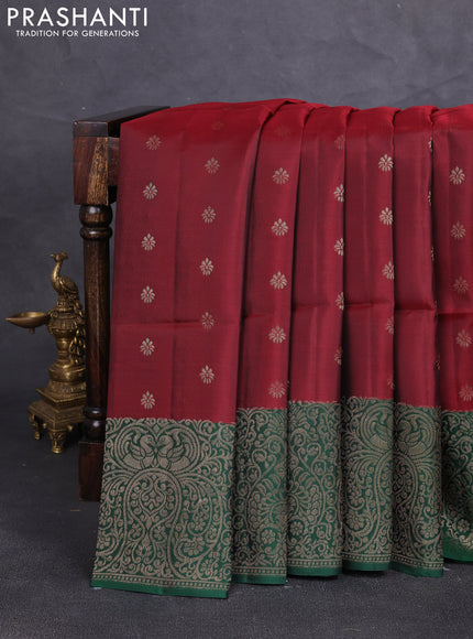 Kanchipuram soft silk saree maroon and green with allover zari woven buttas and zari woven border