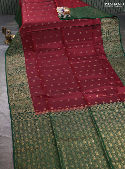 Kanchipuram soft silk saree maroon and green with allover zari woven buttas and zari woven border