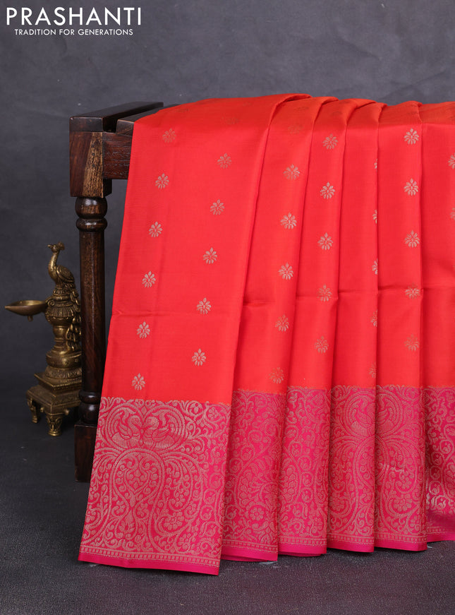 Kanchipuram soft silk saree red and pink with allover zari woven buttas and zari woven border