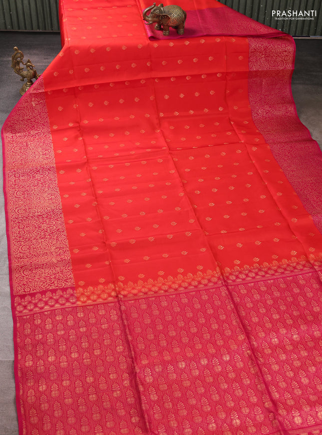 Kanchipuram soft silk saree red and pink with allover zari woven buttas and zari woven border