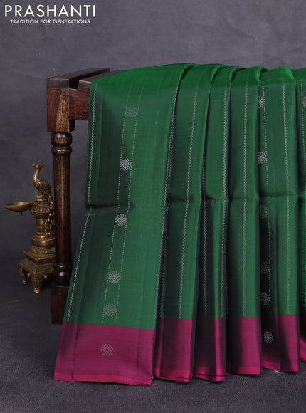 Kanchipuram soft silk saree green and magenta pink with allover silver zari weaves & buttas and zari woven butta border
