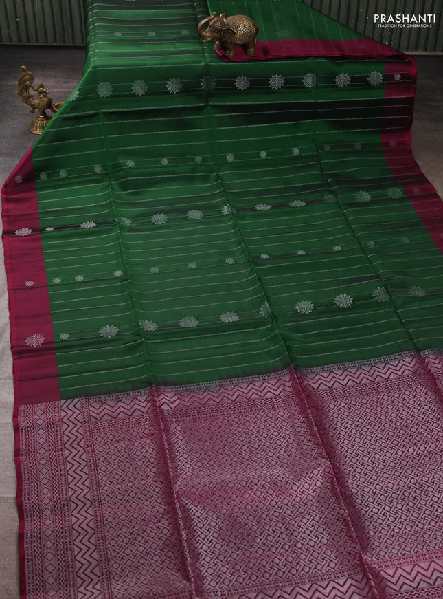 Kanchipuram soft silk saree green and magenta pink with allover silver zari weaves & buttas and zari woven butta border