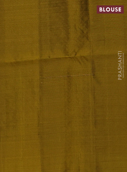 Kanchipuram soft silk saree bottle green and yellow with allover silver zari weaves & buttas and zari woven butta border