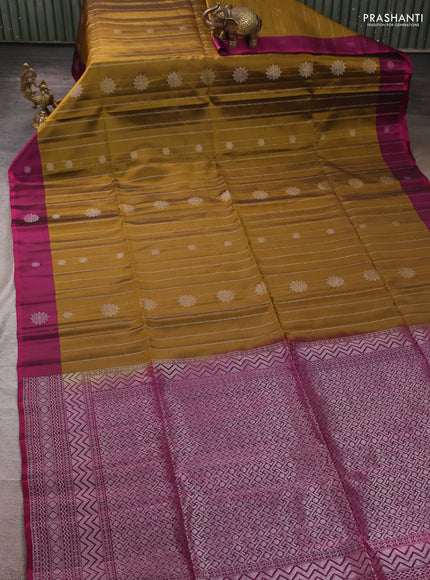 Kanchipuram soft silk saree mehendi green and magenta pink with allover silver zari weaves & buttas and zari woven butta border