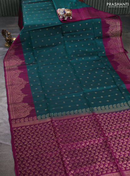 Kanchipuram soft silk saree peacock green and pink with allover zari woven buttas and zari woven border