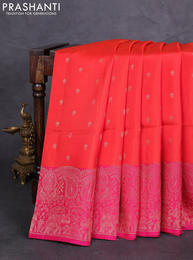 Kanchipuram soft silk saree red and pink with allover zari woven buttas and long zari woven border