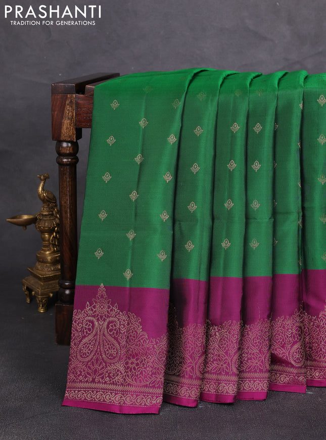 Kanchipuram soft silk saree green and pink with allover zari woven buttas and long zari woven border