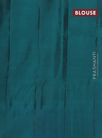 Kanchipuram soft silk saree deep maroon and peacock green with allover zari woven buttas and long zari woven border