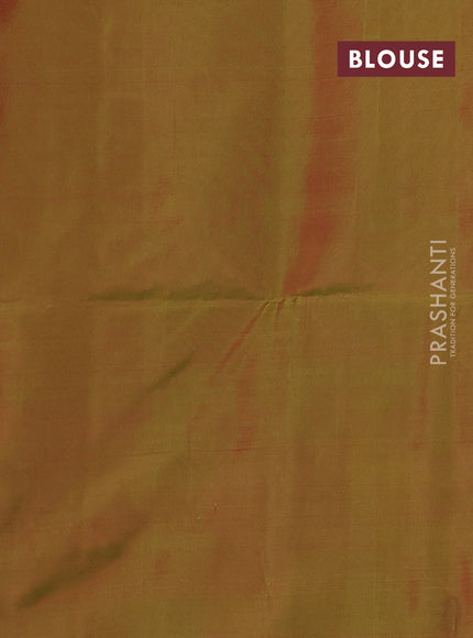 Kanchipuram soft silk saree peach pink and light green with allover zari woven buttas and zari wovenn border