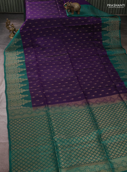 Kanchipuram soft silk saree navy blue and peacock green with allover zari woven buttas and long zari woven border